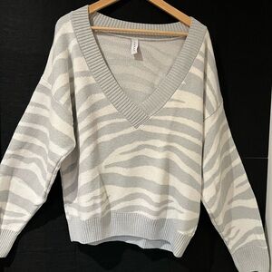 Varley Zebra Pattern V-Neck Sweater